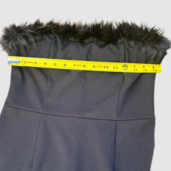 Venus Black Strapless Mini Dress with Faux Fur Feather Trim Size 8 EUC - Picture 8 of 14